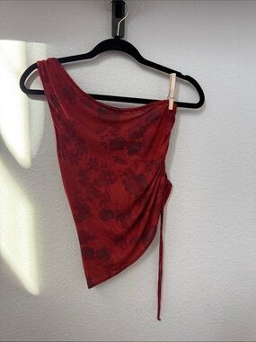 RESA NWT Off The Shoulder Red Floral Asymmetric Tank- Size M